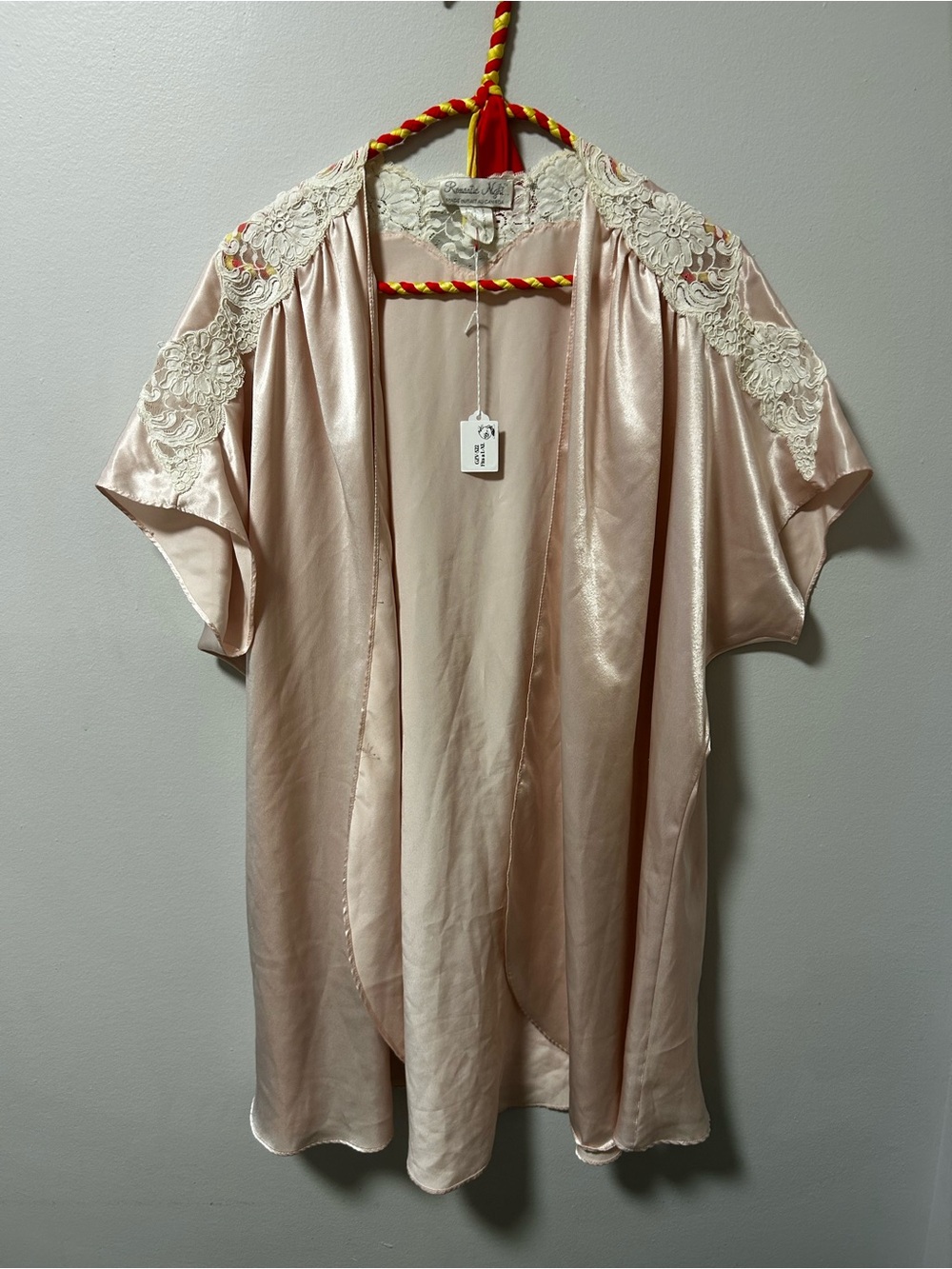 Vintage Light Pink Satin Open-Front Women's Pajama Robe
